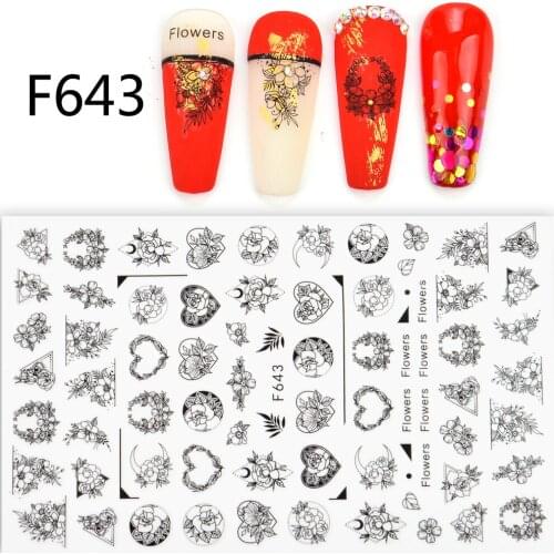 WUF 1PC 3D Nail Stickers Flower Letters Design Sliders for Nails Charm Adhesive Manicure Nail Art Decorations Wraps Tips 1 Sheet