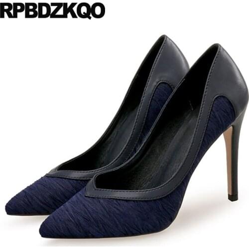 11 43 navy blue pumps shoes satin pointed toe plus size extreme vintage 12 44 wine red ladies high heels 8cm ultra low scarpin