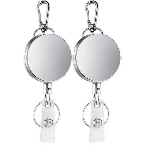 2Pcs Retractable Pull Key Ring ID Badge Lanyard Name Tag Card Holder Recoil Reel Belt Clip