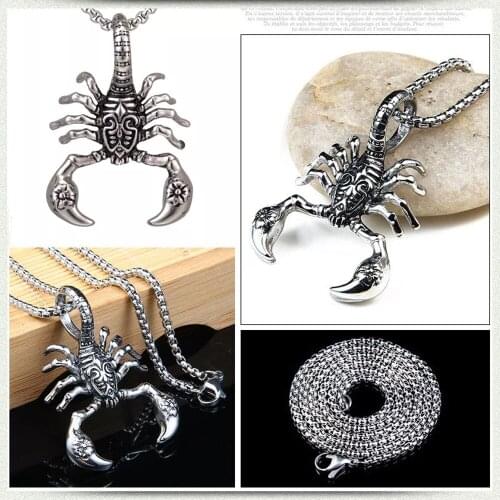 316L Stainless Steel Scorpion Males Pendant Necklace Silver Plated Animal Pendant Chocker 60cm Length Mens Jewelry Wholesale