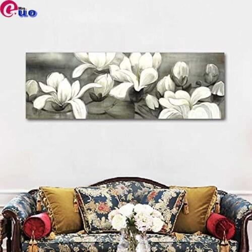 5D DIY Full Square Diamond Painting Kit Cross Stitch Magnolia Pictures White and Grey Flowers Embroidery Gift Home Decor