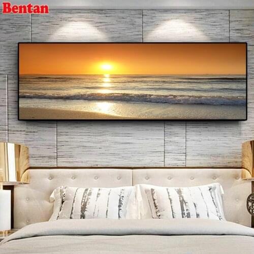 5D square round stones diamond painting Seaside sunset landscape diamond embroidery full display mosaic diy large size