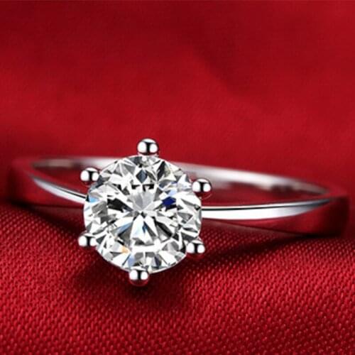 925 Sterling Silver light luxury Six-claw Inlaid 1 Carat Super Flash Ring Cold Wind Exquisite Female Ring Open Jewelry