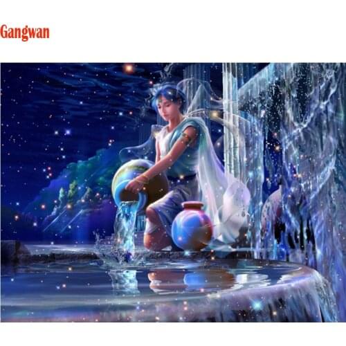 5d mosaic DIY Diamond Painting full square round Cross Stitch people Chinese zodiac signs Aquarius Diamond Embroidery room Decor