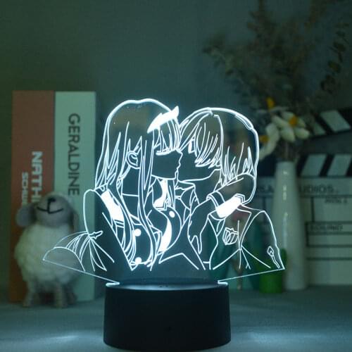 Anime DARLING in the FRANXX Zero Two HIRO Figure 3D Light LED Illusion Night Lights Kids Bedroom Decorative Desk Lamp Manga Gift