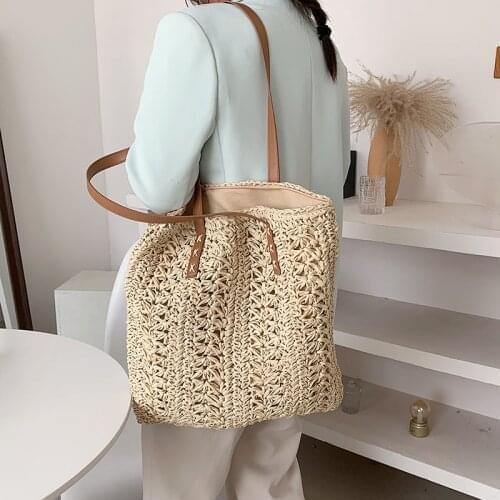 Bohemia Hollow Straw Women Shoulder Bags Boho Woven Rattan Straw Bags for Women 2021 Travel Beach Bag Tote Purse Womens Bag Ins