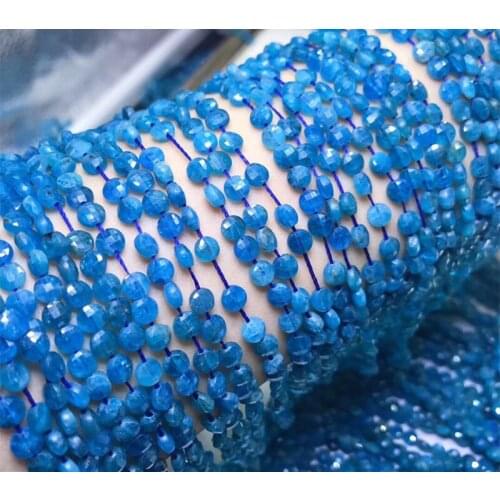 AAAA LOOSE BEADS blue Apatite coin faceted 3*4/5mm Wholesale for DIY jewelry necklace 36cm