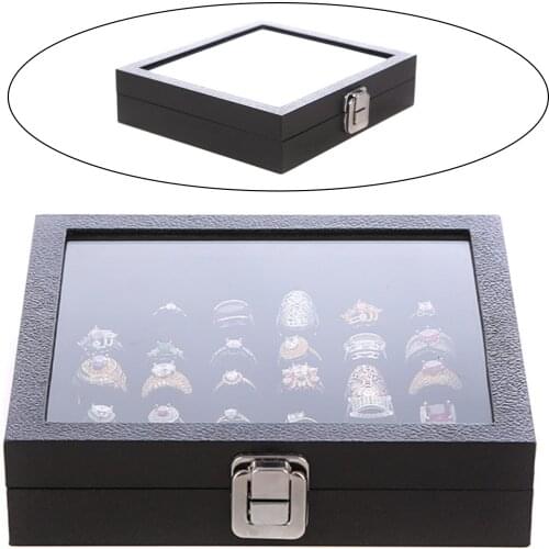 36 Slot Black Rings Display Box Jewelry Storage Case Holder Showcase Rings Cufflink Jewelry Tray With Lid
