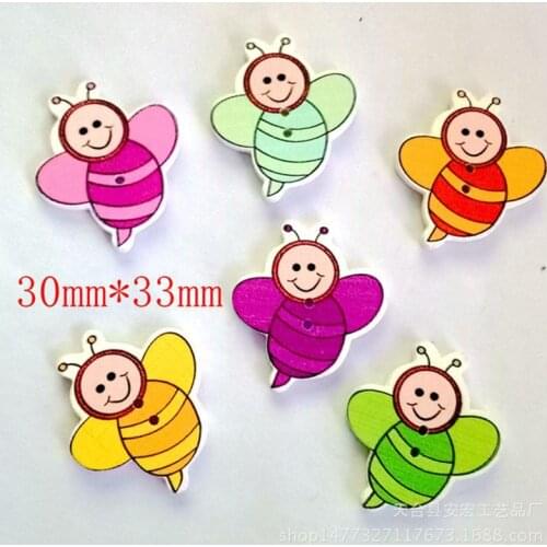 Wholesale 10pcs 30*33mm Multicolor Cute Bee Animal Kids Decoration Sewing Tool Scrapbooking Wood Buttons for Garment Supplies