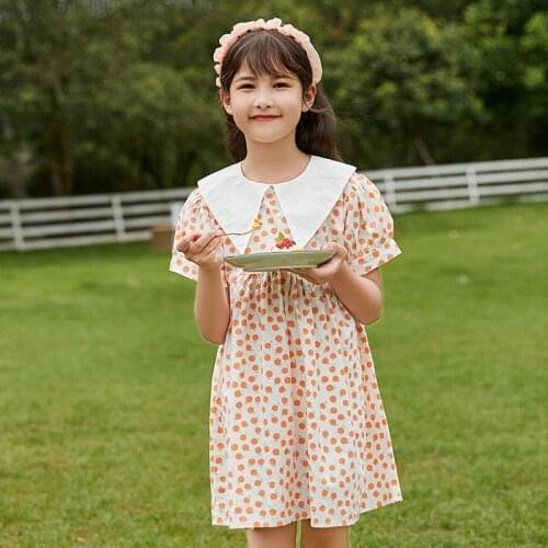 2021 Girl Dress Summer Short Sleeve Dot Print Kids Dresses for Girls Children Clothing Elegant Princess Dress 6 8 10 12 14 Yrs