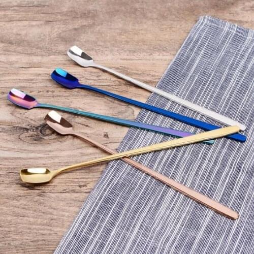 Stainless Steel Coffee Spoon With Long Handle - Kitchen Colourful Mixing Spoons Teaspoons Ice Cream Spoon LX5195