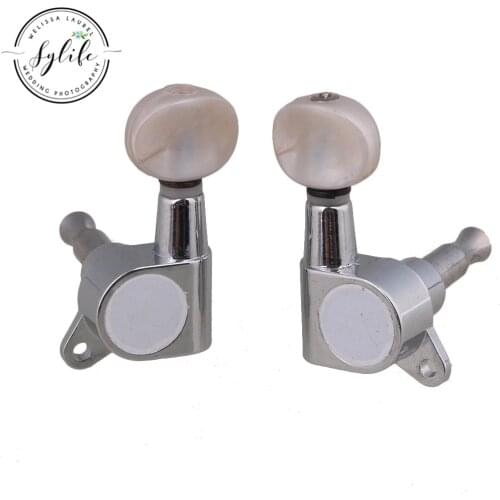 6pcs 3L3R White Pearl Chrome Folk Guitar Parts Closed Guitar Tuning Pegs