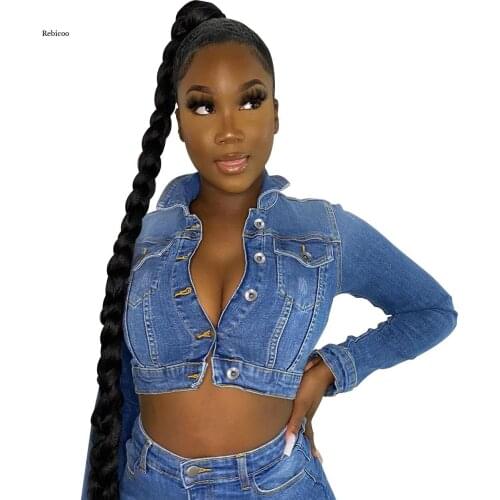 Spring Denim Women Jacket Cropped Button Up Long Sleeve Casual Jean Jacket Streetwear Women Bomber Coat Female Outwear Tops