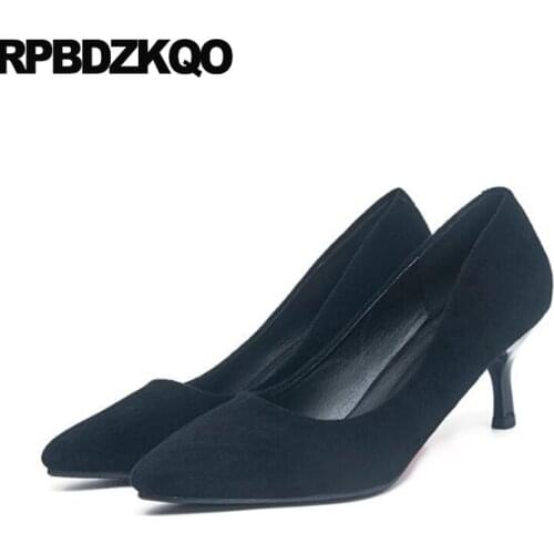 Ladies Pointed Toe Formal 3 Inch Work Pumps Office Shoes Women Modern 2017 Scarpin Suede Size 4 34 Classic Spring Fashion