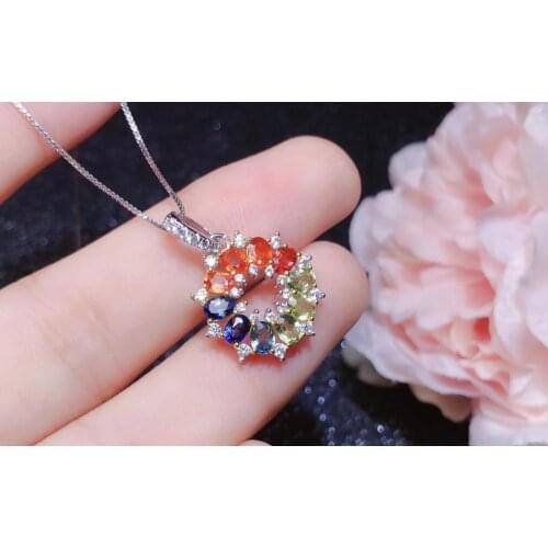 Best Gift Natural and Real Sapphire Pendant 925 sterling silver Fine jewelry Sapphire Necklace