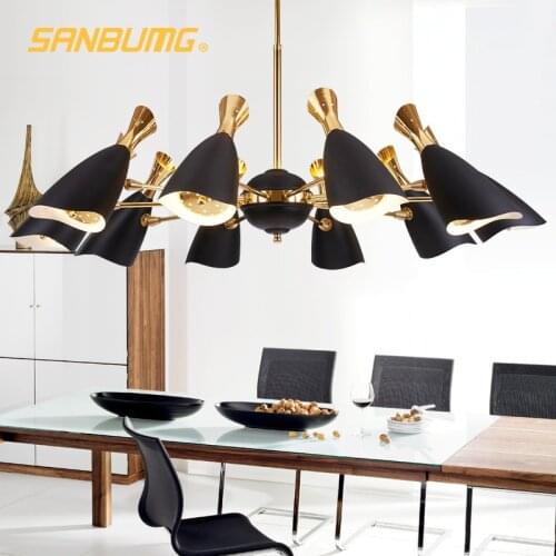 Nordic chandelier living room dining room bedroom creative light Postmodern chandelier Telescopic Lamp hanger Aluminum lampshade