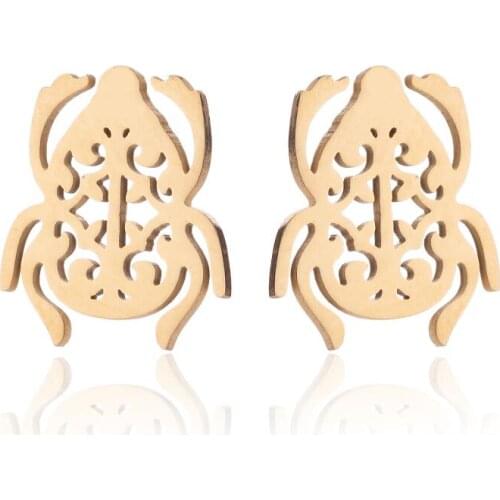 Tiny Small Stainless Steel Beetle Stud Earrings Hollow Boho Ear Jewelry For Women Girl Cool Hiphop Friendship Gift Female Bronic