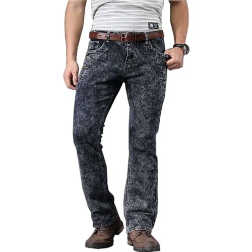 Mcikkny Men Retro Designer Flare Jeans Pants Stretch Slim Denim Bootcut Trousers For Male Black Blue Color