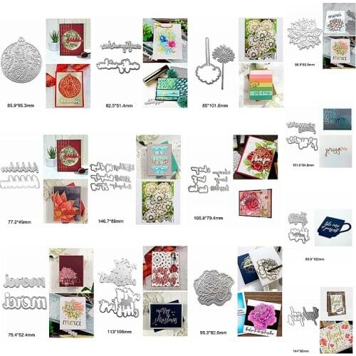 Metal Cutting Dies Combine Match Hot Foil Plates Flower Dandelion Round Hydrangea French English Words Scrapbook Card In Stencil