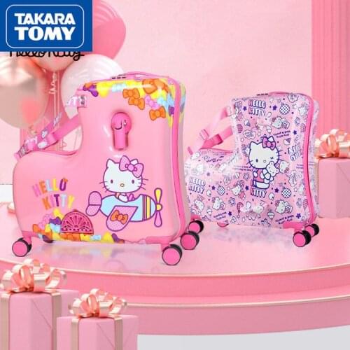 Takara Tomy Hellokitty Cartoon Cute Creative Personality Childrens Luggage Can Be Mounted on Girls Trolley Suitcase