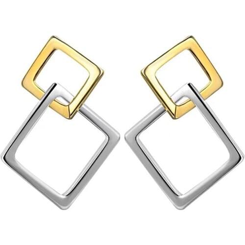 925 Sterling Silver Trendy Fashio Double Square Stud Earrings For Women Two Colors Geometric Stud Earrings Jewelry Gifts S-E869