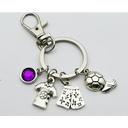 Fashion Nine-color Crystal Stone Keychain Football Suit Model Alloy Pendant Lobster Buckle Game Souvenir Fans Gift Keyring Cute