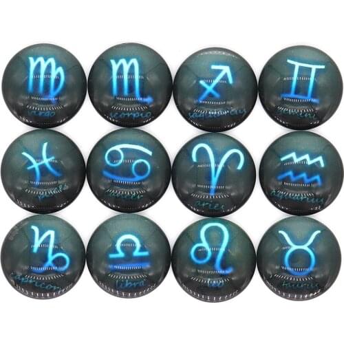 Mosaic Tiles Twelve constellations Stepping Stone Glass Half Cabochons Round Crafts Glass Marbless Package for Jewelry Making