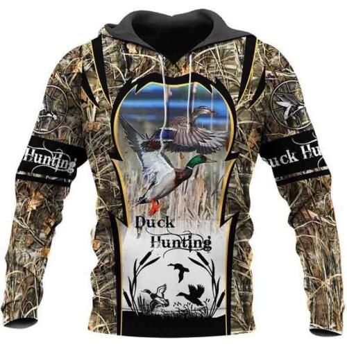 2021 New Arrival Men Hoodies 3D Full Printing Duck Hunter Hooded Pullovers Long Sleeve Men Outdoor Hip Hop Sweatshirts