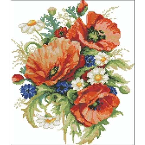 Red poppy flower patterns Counted Cross Stitch 11CT 14CT 18CT DIY Chinese Cross Stitch Kits Embroidery Needlework Sets
