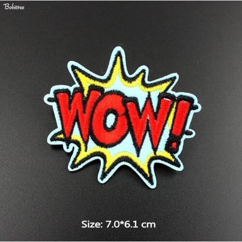 1 Pcs Popular Red Wow Cloth Patch iron on Embroidery Badge Applique Fabric Stickers for Jacket Jeans Sewing DIY Accessory
