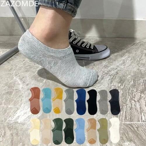 5 Pairs Cotton Man Socks Solid Snowflake Softable Funny Summer Silicone Non-slip Deep Mouth Prevent Heel Loss Slipper Socks