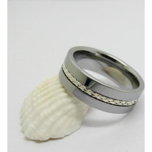 New 8mm Width High Polished Tungsten Carbide Ring For Couples Engagement Flat Top Inlay Braided Silver Size 6-14 Can Engraving