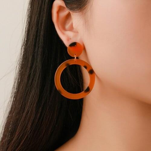 Pri Jin New Geometric Earrings Fashion Leopard Print Round Acetate Plate Earrings Temperament Versatile Women Dangle Earrings