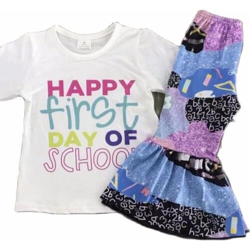 2021 New Design Wholesale Boutique Boys Clothing Back to School Printed Summer Kids Outfits Baby Girls Sets
