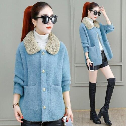 Autumn Winter Imitation Mink Velvet Jacket Female New All-match Short Outerwear Women Casual Plus Size Lamb Wool Coat Tops R809