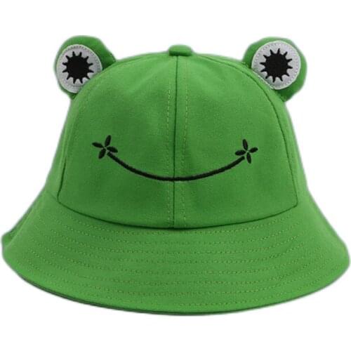 Green Frog Bucket Hat For Child Girls Summer Autumn Plain Children Panama Outdoor Hiking Beach Cap Sunscreen Female Sunhat Bob
