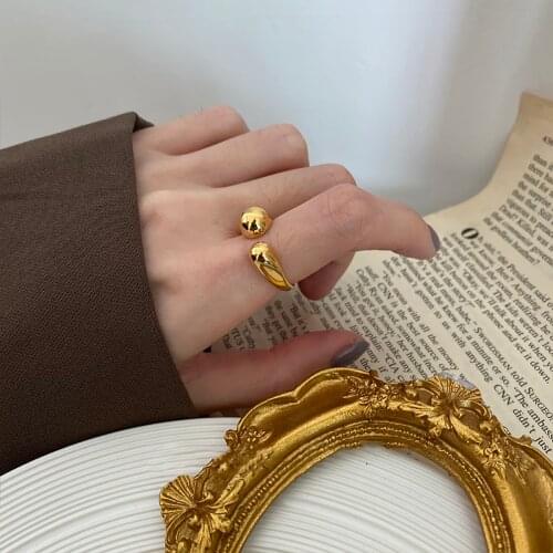 AENSOA Unique Design Smooth Gols Color Couple Rings Simple Metal Women Men Lovers Open Ring Minimalist Wedding Jewelry