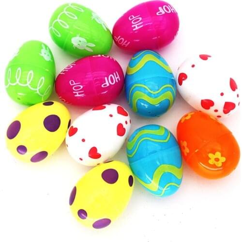 12pcs Easter Egg Fashion Chic DIY Printed Eggs Easter Decorative Eggs Colorful Easter Hanging Eggs Birthday PVC Eggs