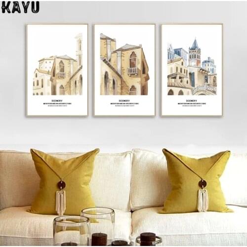 Poster Painting Modern Living Room Home Decor European Building Landscape Paints Hand Painted Church Abstract Wall Art Canvas