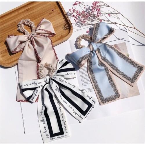 2021 New Korea Temperament Small Fragrance Silk Scarf Bow Ribbon Rubber Band Hair Rope Fashion Graceful Womens Hair Accessories