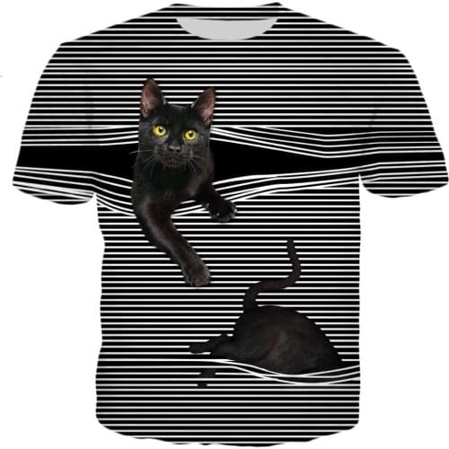 PLstar Cosmos Drop shipping 2019 New Fashion summer t shirt Cute Cat stripes Pattern 3d Print Unisex Casual Cool t shirt