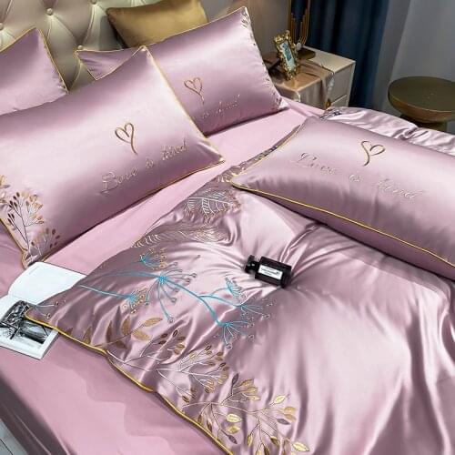 Luxury Bedding Set Embroidery Gold Bed Set Twin Queen King Size Bedding Sets Silky Cotton Duvet Cover Sets European Bed Sets