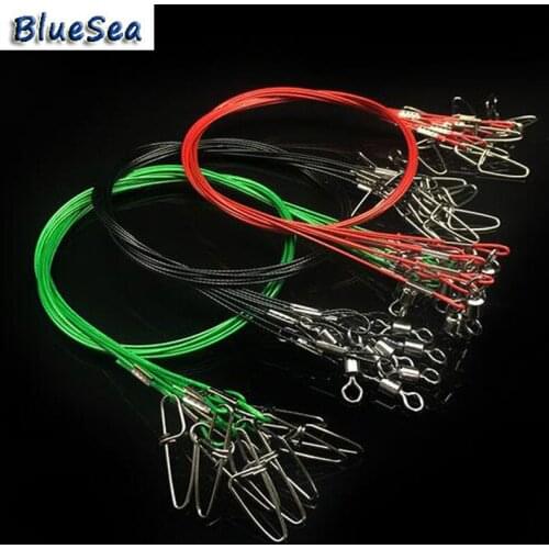 BlueSea 10pcs/lot 50cm Fishing Lure Line Trace Wire Leader Swivel Tackle Spinner Shark Fish Interlock Snap Hook Connector