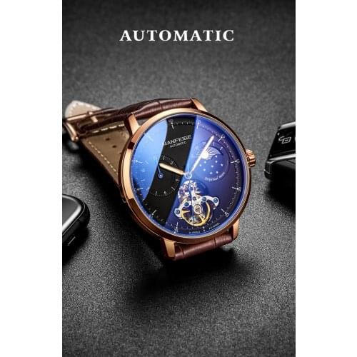 Skeleton Tourbillon Mechanical Watch Men Automatic Watch Classic Diver Watches Chronograph Leather Strap Clock Relogio Masculine