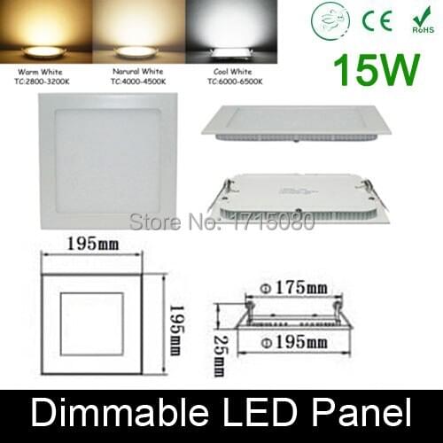 Ultra thin Dimmable 15W LED panel light flat square LED Recessed ceiling down light 4000K for home luminaria lighting lamp