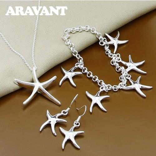 925 Silver Jewelry Sets Fashion Starfish Necklaces Drop Earrings Bracelets Women Bridal Jewelry