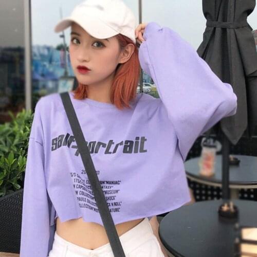 Autumn New Fashion Long Sleeve T-shirt Women Casual Letter Print T-shirts Harjuku Loose Short Tee Tops Letter pattern T-Shirts