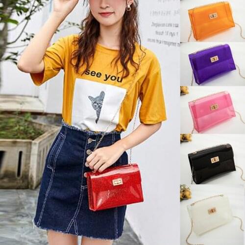 New Hot Sell Womens Fashion PVC Clear Transparent Shoulder Bag Tote Jelly Candy Summer Beach Handbag Messenger Tote Purse Bag