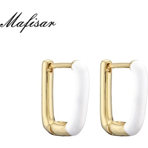Mafisar Fashion Design Gold Color Long Square Hoop Earrings For Women Girl 9 Colors Dripping Oil Female Wedding Earring Gift