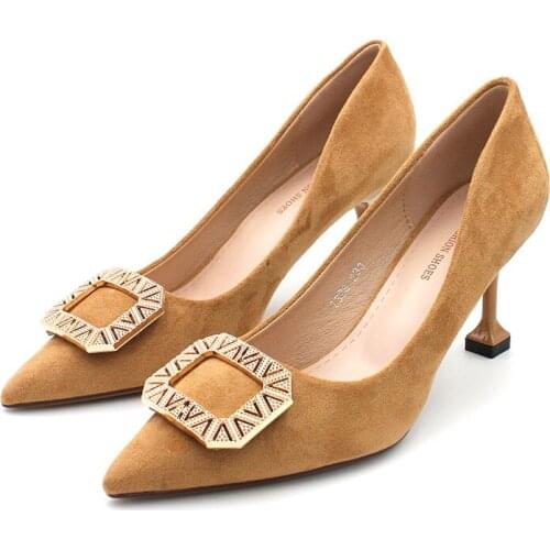 High-heeled Shoes Female 2019 Autumn New Womens Suede High-heeled Shoes Shallow Mouth Pointed Fine Wine Glasses Single